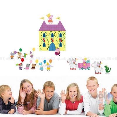 2015 New 30x60cm Peppa pig Princess Castle Wall Decals Cartoon Removable stickers kids art Baby nursery room decor Christmas Gift