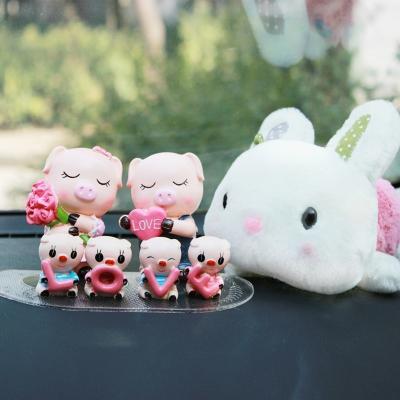 Cute car accessories, car ornaments creative, car interior accessories,purchase of a set of (6 pig + 1 pink rabbit +1 anti-skidpad) (Color: Pink)