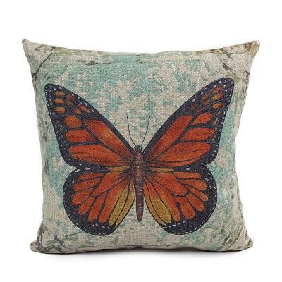 Butterfly Printed Linen Cotton Pillow Cover Cushion Cover Simple Style (Size: 170 g, Color: Multicolor)
