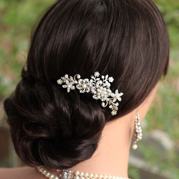 Bridal Wedding Flower Crystal Rhinestone Hair Clip Comb Pin