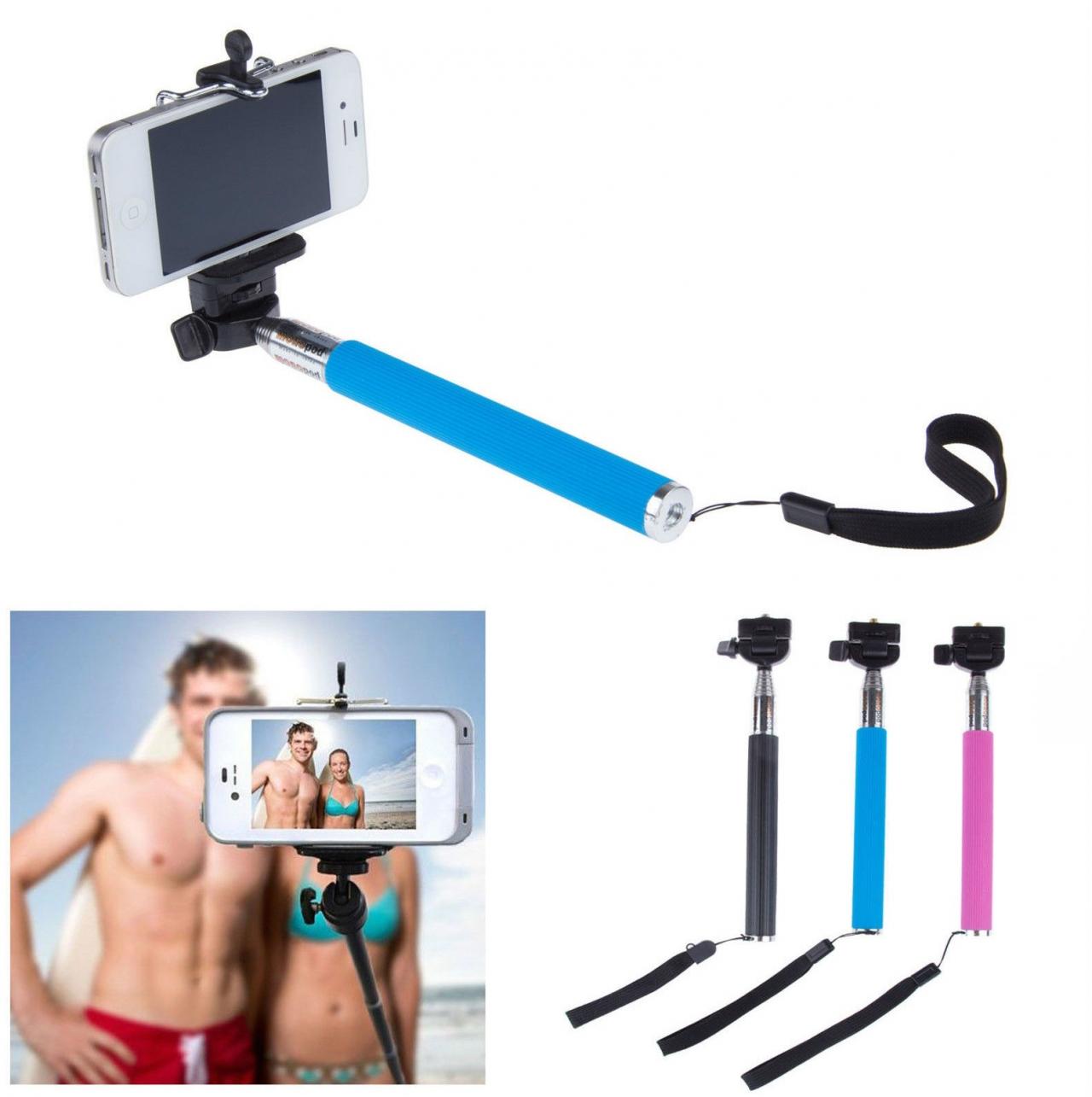 Monopod Selfies stick + wireless bluetooth remote control (Color: Rose)