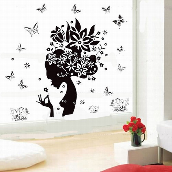 WALL STICKER FAIRY GIRL DECAL BUTTERFLY FLOWER VINYL MURAL HOME