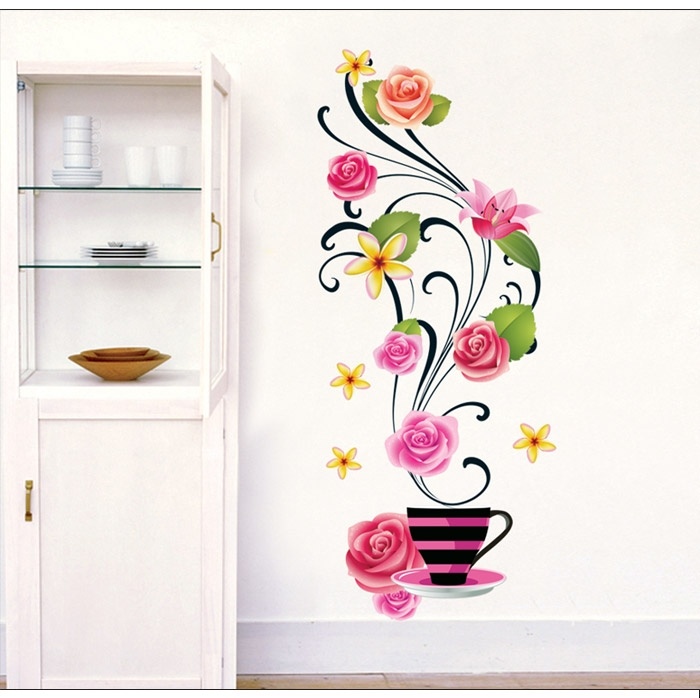 Fashion Stylish Flower Wall Sticker Bedroom Decorative Wall