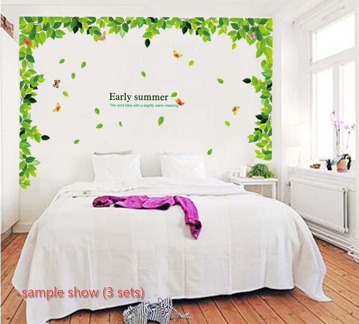 Romantic Butterfly Wall Sticker Poster Green Leaves Removable Wall