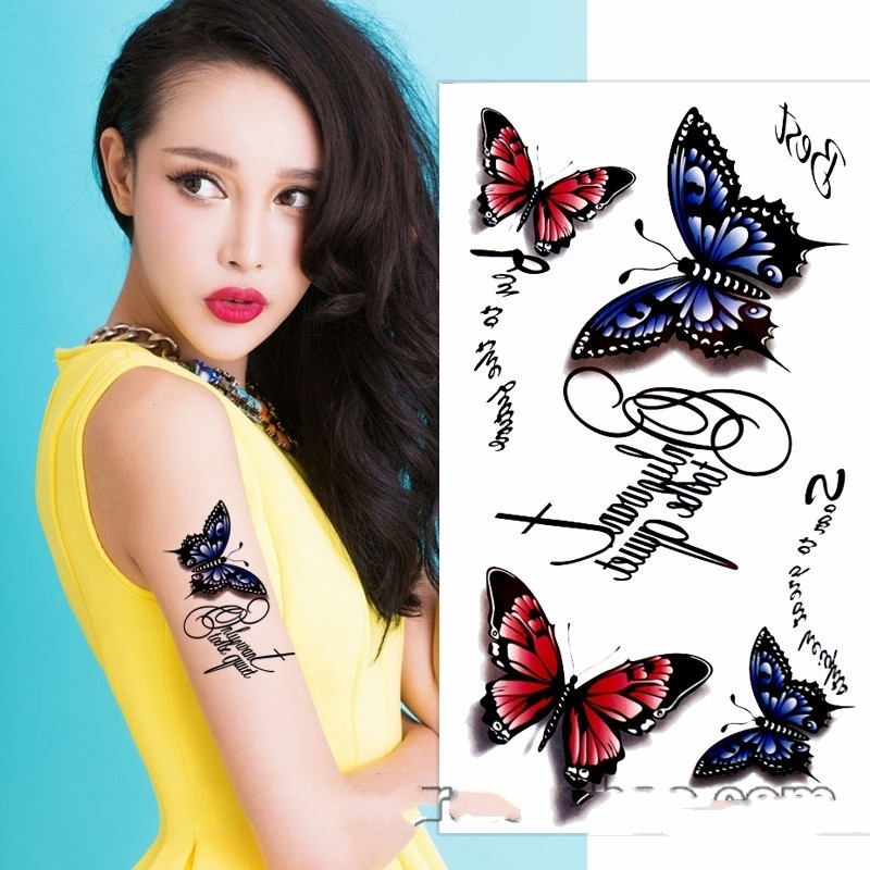 3d Butterfly And English Poetry Temporary Tattoo Sticker For Men