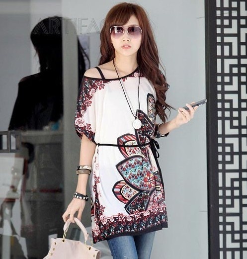 Bohemian Style Chiffon Ice Silk Loose Fat Mm Bat Short Sleeve