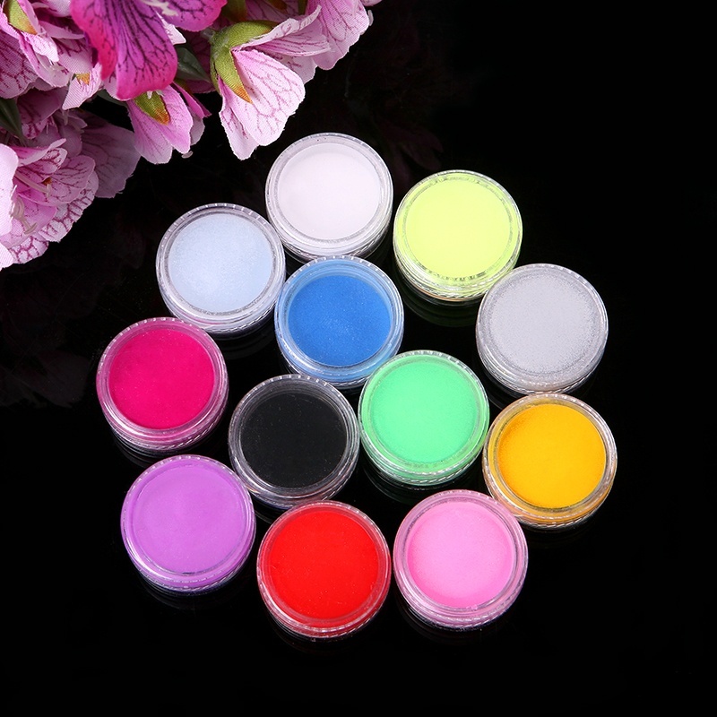 Hot Sale 12 Colors Acrylic Nail Art Tips Uv Gel Powder Dust Design
