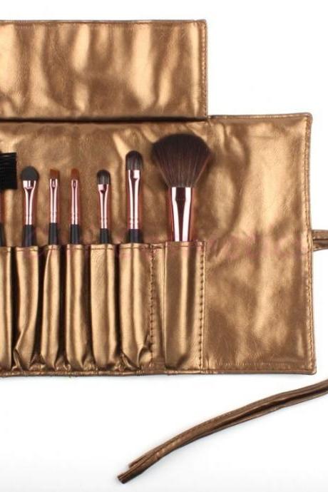 Big Discount! High Quality 7 Makeup Brush Set in Sleek Golden Leather-Like Case Portable Make up Brushes